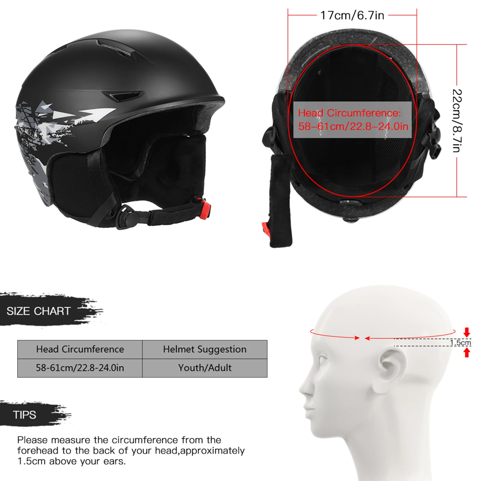 Snowboard Helmet with Detachable Earmuff Men Women  Skiing Helmet with Goggle Fixed Strap Professional Skiing Snow Sports
