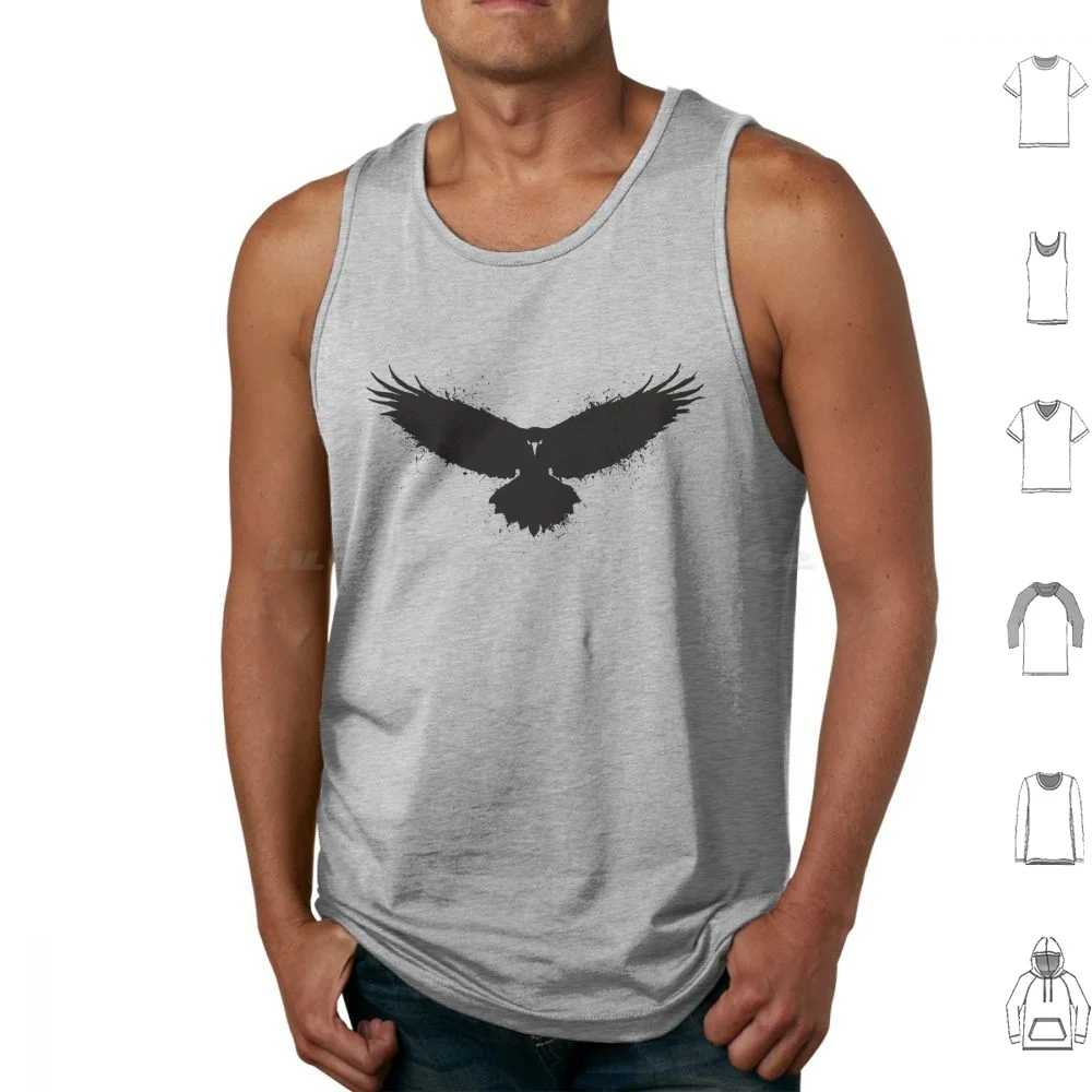 Raven Hugin And Munin Ink Sketch Tank Tops Vest Sleeveless Ink Sketch Hugin Munin Crow Drips Spatter Dark Black Odin