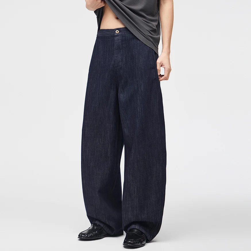 

Jeans Men Streetwear Fashion Casual Loose Straight Plus Size Dark Blue Denim Wide-leg Baggy Jeans Scimitar Pants Trousers