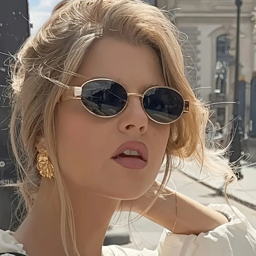 Lunettes de soleil rétro punk, protection solaire, modèle vintage, nouvelles lunettes de soleil ovales en métal pour femmes, lunettes classiques pour dames, protection UV400, Gafas De Sol.