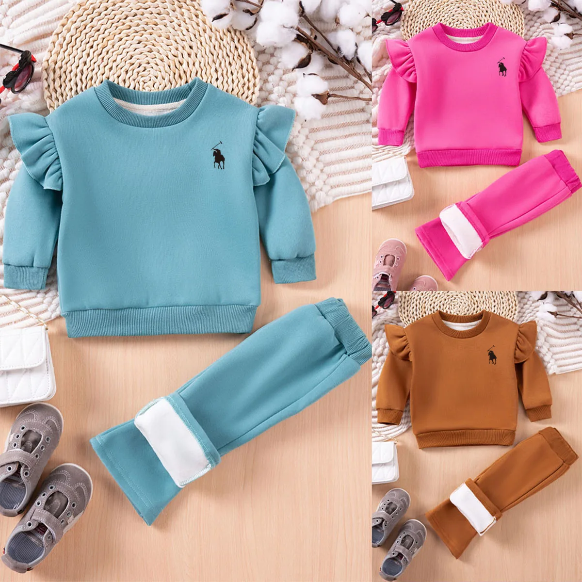 2024 Autumn Winter Baby Girl Warm Suit Casual Printed Top Pants 2pcs Fashion Hot Sale Skin Friendly Children's Clothes