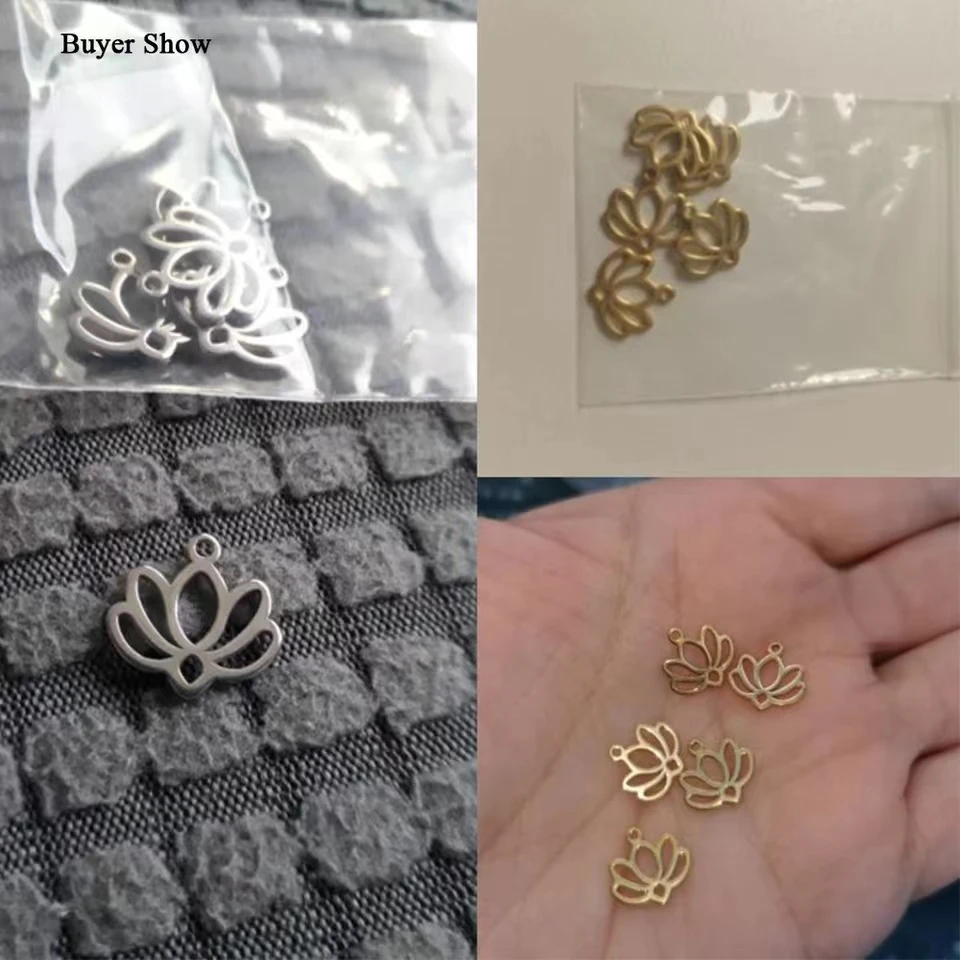 5pcs/lot Lotus Pendant Stainless Steel Yoga Buddhism Flower Charms Spiritual Accessory DIY Jewelry for Necklace Bracelet Making