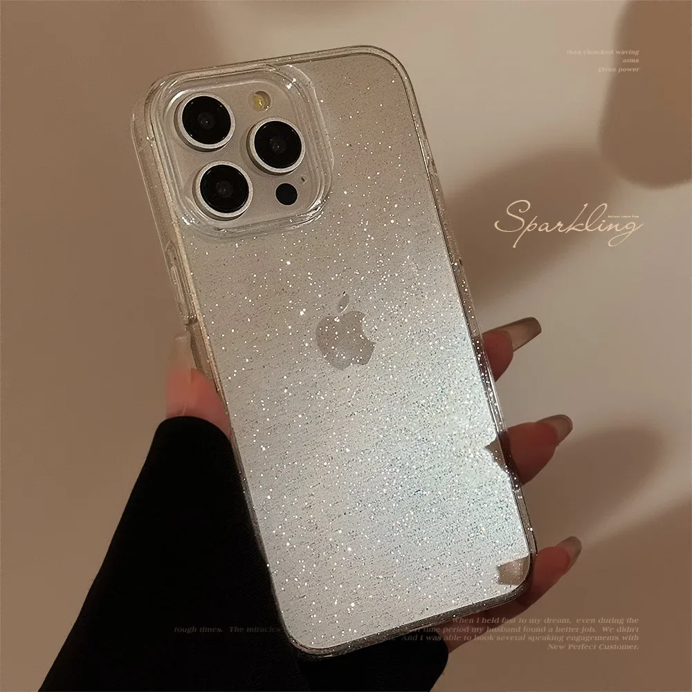 Fairy glitter shiny Minimalism transparent Phone Case For iPhone16 15 14 13 12 11 Pro Max 16Plus Case Cute Shockproof Soft Cover