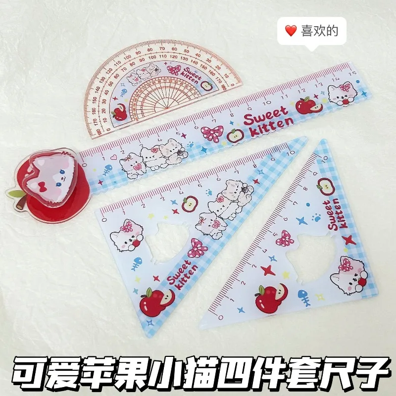 4Pcs Ruler Set, Straight Ruler Triangle Ruler Protractor, Essential Student Stationery Measuring Tools