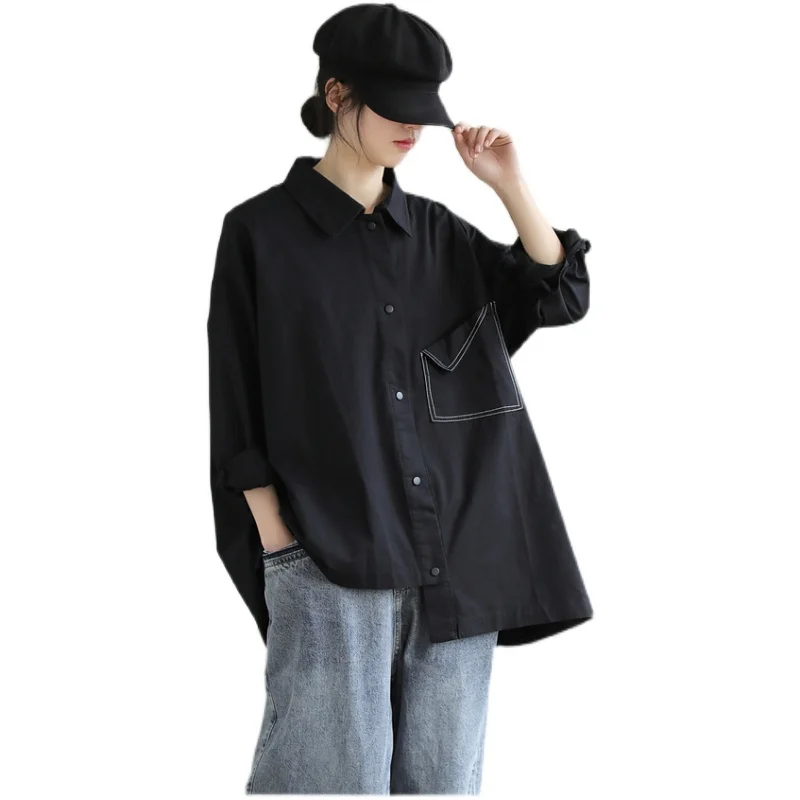 Spring Autumn Casual Korean Sle Pure Color Asymmetrical irt Women's Loose Lazy Slimming ket plus Size Top Coat