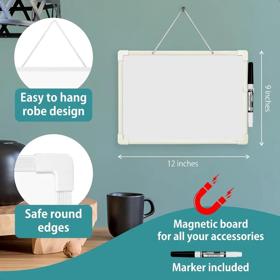 Dry Erase Board 9 x 12 Magnetic With Marker 2 Pack Double Sided Small White Board for Mini