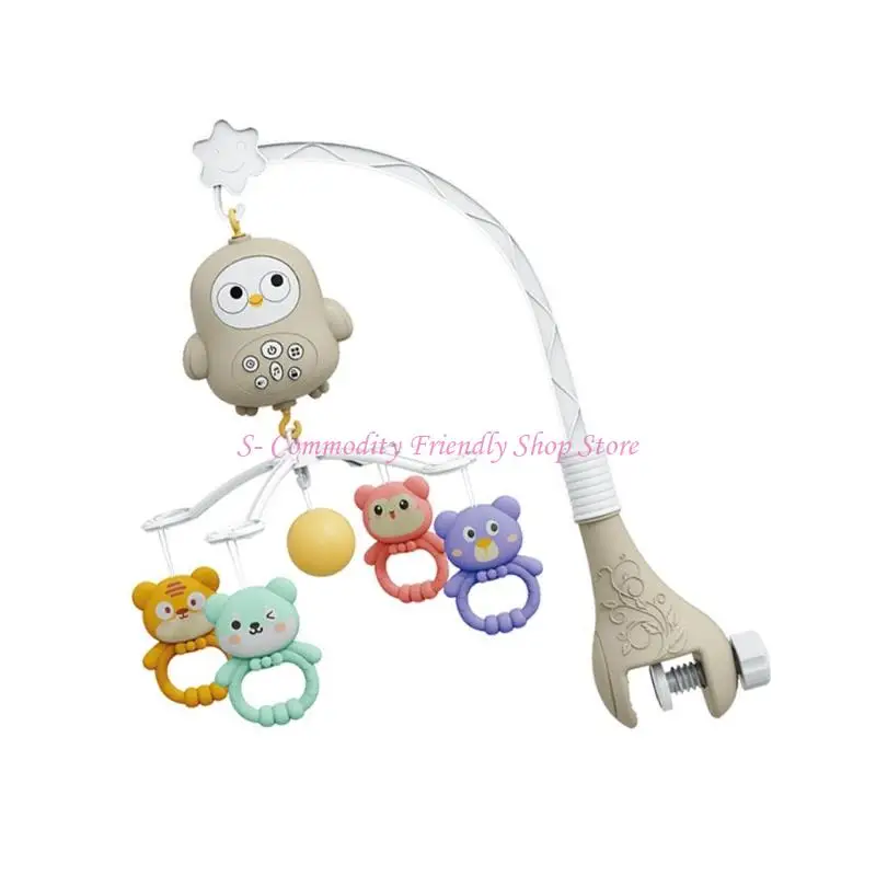 لعبة معلقة لسرير الأطفال المحمول بموسيقى حضانة الأطفال 85AE مع خشخشة دوارة بصوت مهدئ #4