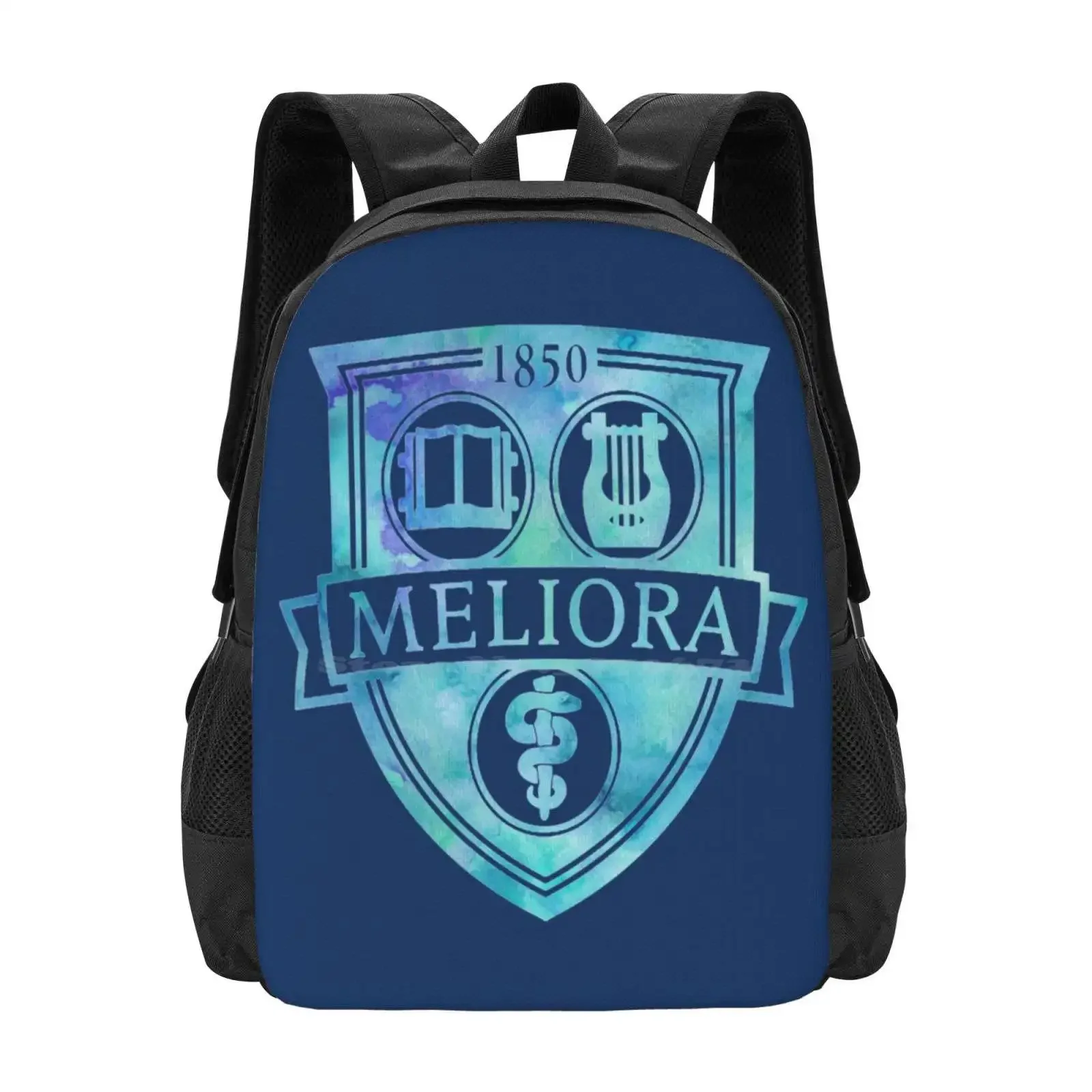 

Meliora University Of Rochester Watercolor Logo Design In Blue Hot Sale Schoolbag Backpack Fashion Bags Meliora U Of R