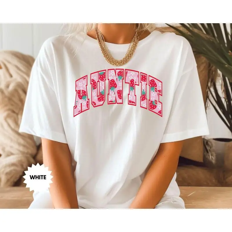 

Strawberry Auntie T Shirt Aunt Life New From Niece Pregnancy Reveal Sweat Mothers Day Present