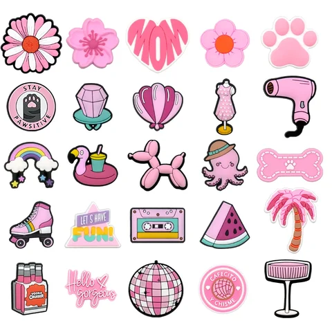1PCS Pink Style Girlish Shoe Charm Balloon Dog Cats Flower Paw Shoe Clips Decorations Heart Tree Pins Clog Accessory for Women