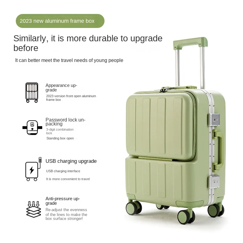 USB Women Rolling Luggage Spinner Men Multi-function Front Opening Suitcase Wheels Cabin Trolley