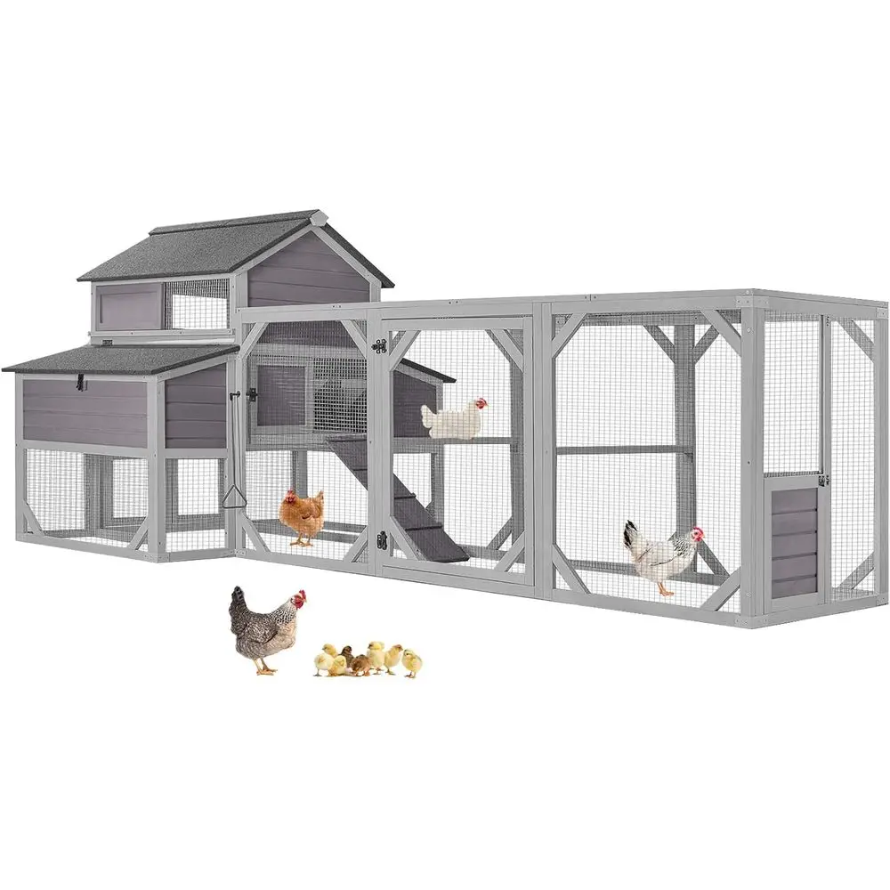 

Extra Large Wooden Chicken House with Wheels, 41.17 sq ft, 6 Nesting Boxes for 8-10 Chickens Outdoor Run