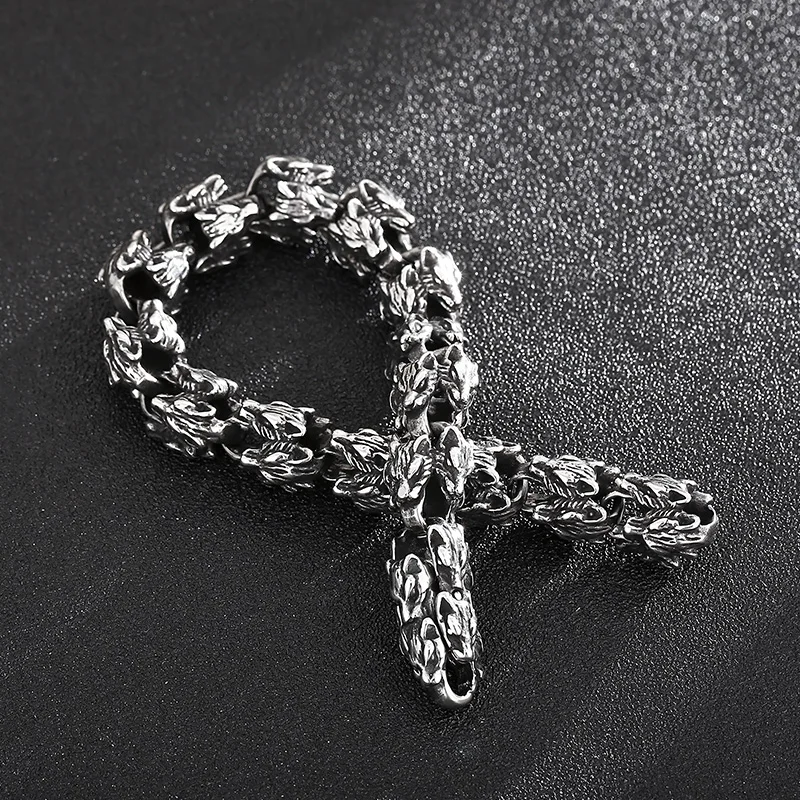 Gothic Bracelet Biker Wolf Link Chain Stainless Steel Jewelry 12mm 8.66inch Nice Gifts For Father Husband