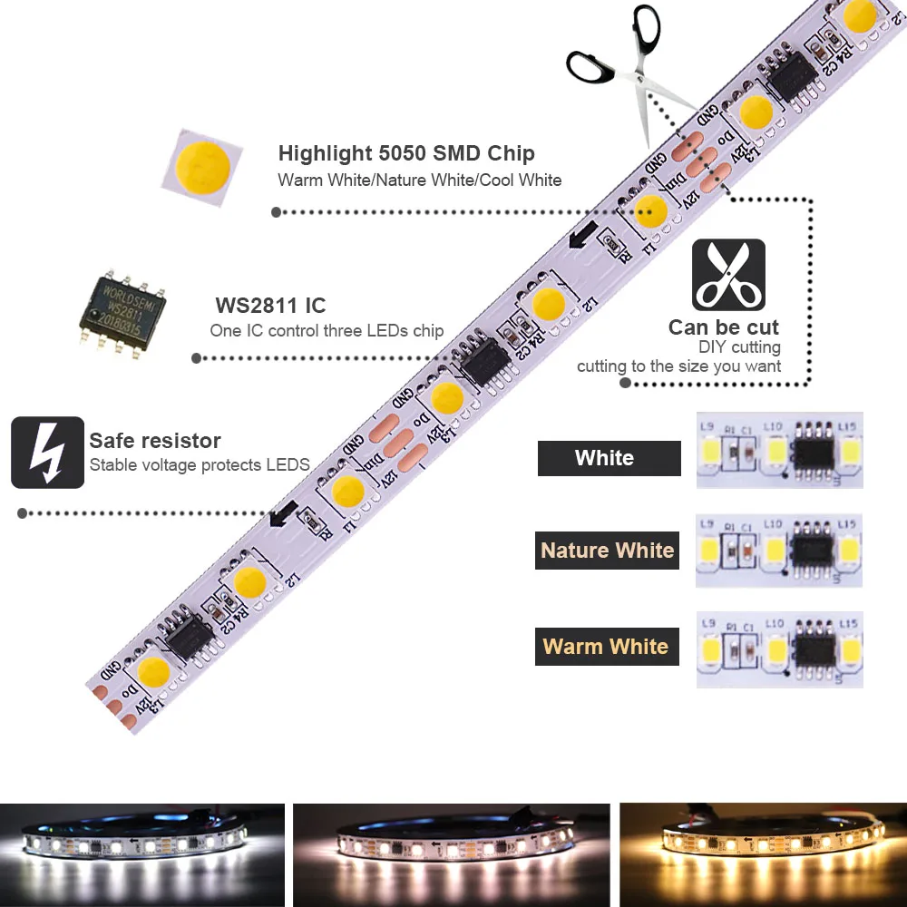 Imagem -03 - Conduziu a Tira Que Persegue a Luz Running da Água 60leds m com a Natureza Branca Morna do Famoso do Backflow Branco 5m Rolo Dc12v Ws2811 5050smd