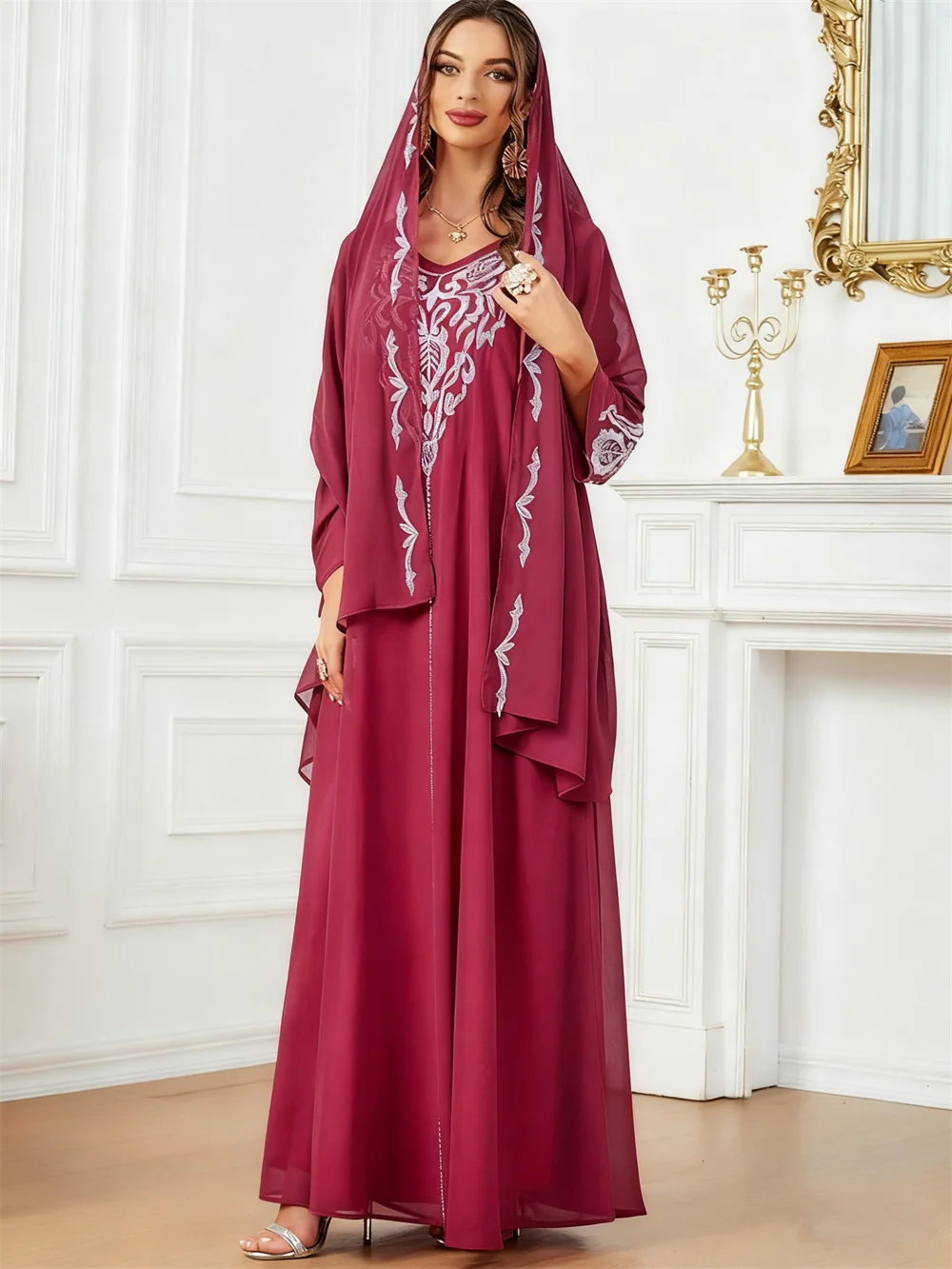 

Ид Мубарак Джеллаба Мусульманские женщины Хиджаб Платье Комплект Дубай Абая Турция Кафтан Рамадан Ислам Одежда Кафтан Femme Robe Jalabiya