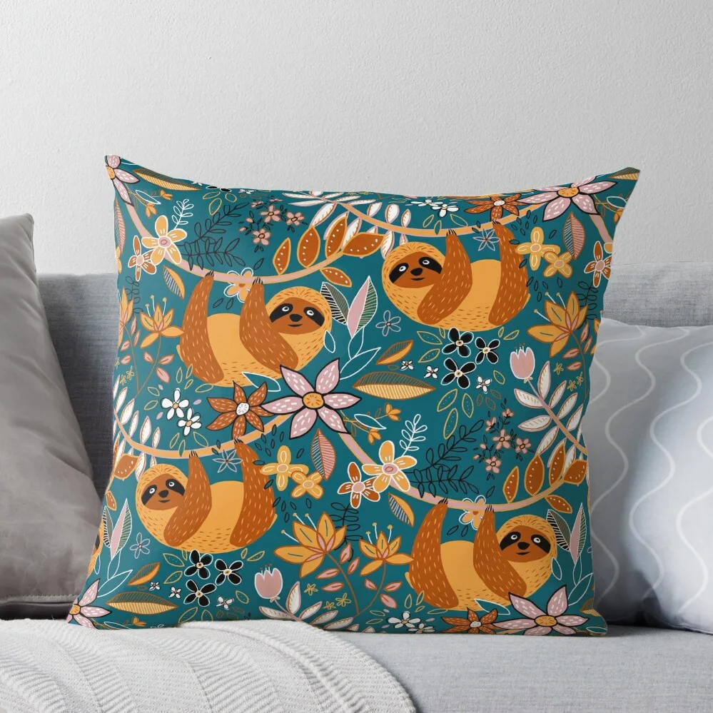 

Happy Boho Sloth Floral Throw Pillow pillow cover christmas christmas supplies