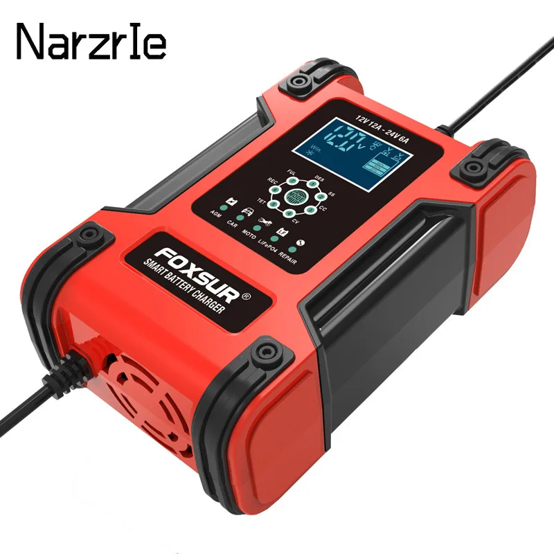 

12A Car Battery Charger, 12V 24V Battery Charger & Maintainer, Automatic Battery Charger for AGM GEL WET Lithium LiFePO4