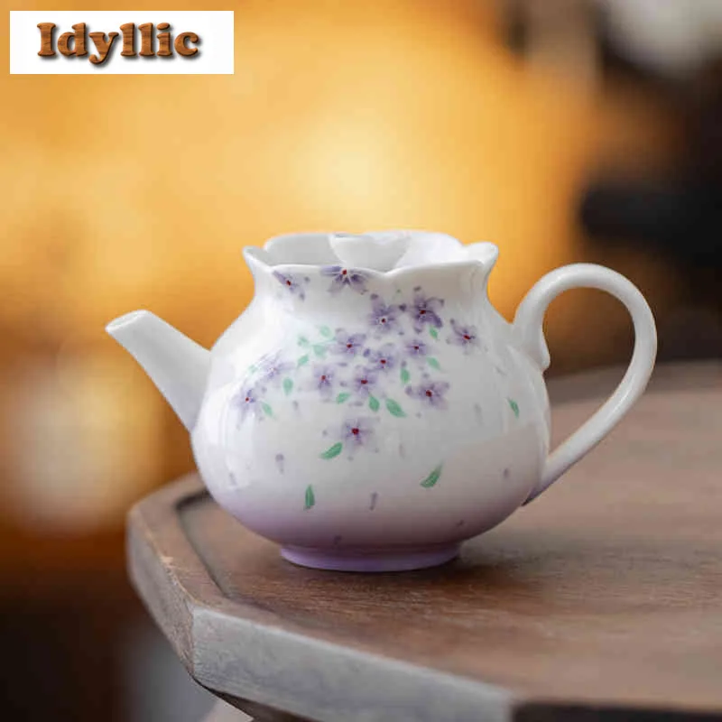 

150ml Jade Mud Hand-painted Purple Flower Teapot Retro Tea Infuser Pot Tea Maker Kettle With Strainer Tea Ceremony Collection
