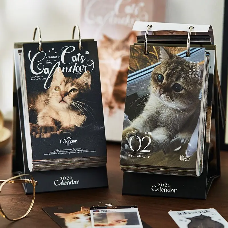 

2026 Cat Calendar Cute Healing Desktop Ornaments and Calendar Beautiful 365-day Tear-off Calendar Cat's Whereabouts