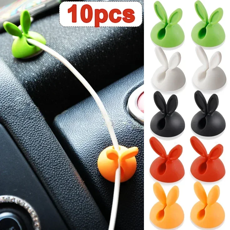 1-10pcs Cable Manager Cute Bunny Ears Cable Clips Silicone Back Adhesive Desk Sticker Phone Charger Winder Earphones Wire Holder