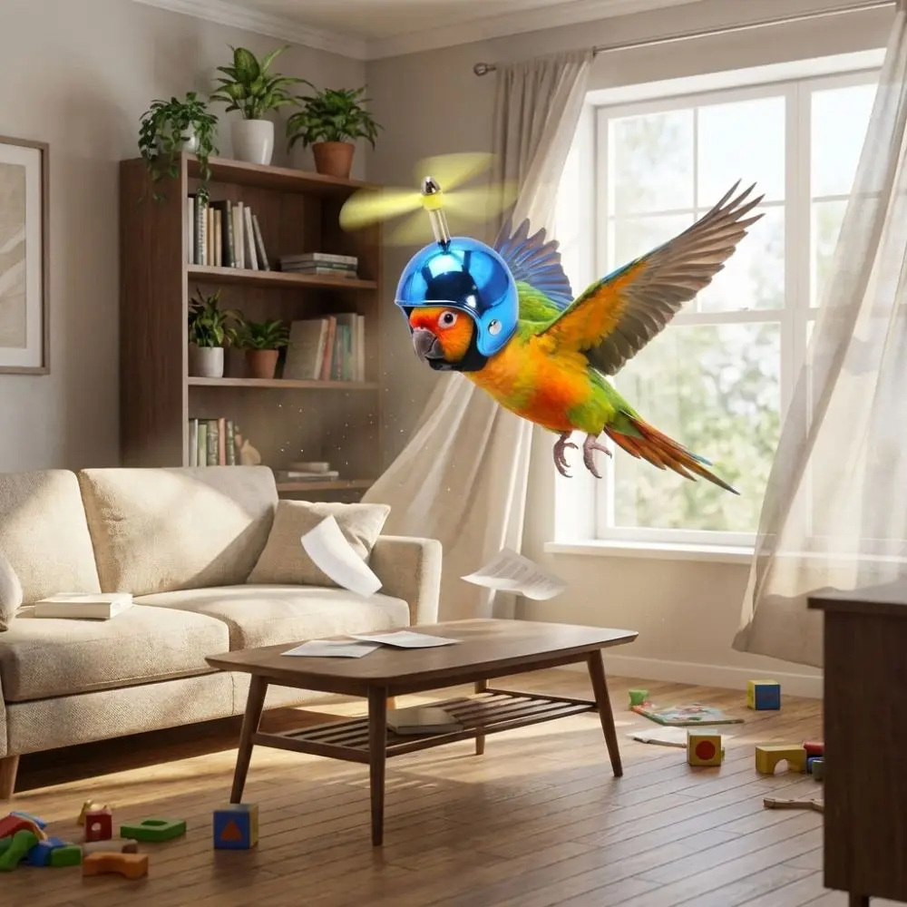 Sun Protection Pet Parrot Safety Helmet with Propeller Motorcycle Style Chicken Protective Hat Plastic Waterproof