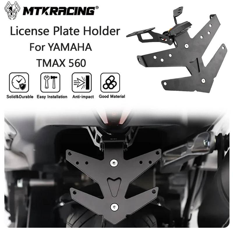 MTKRACING License Plate Holder For YAMAHA TMAX 560 2022-2024 Licence Frame LED Light Rear Tail Frame Fender Eliminator Bracket 