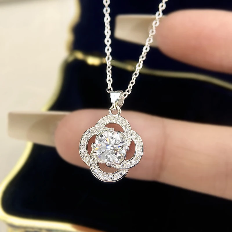

DWJ 1CT Gorgeous Geometric Certified Moissanite Diamond Engagement Necklace For Women Gift Real 925 Sterling Silver Fine Jewelry
