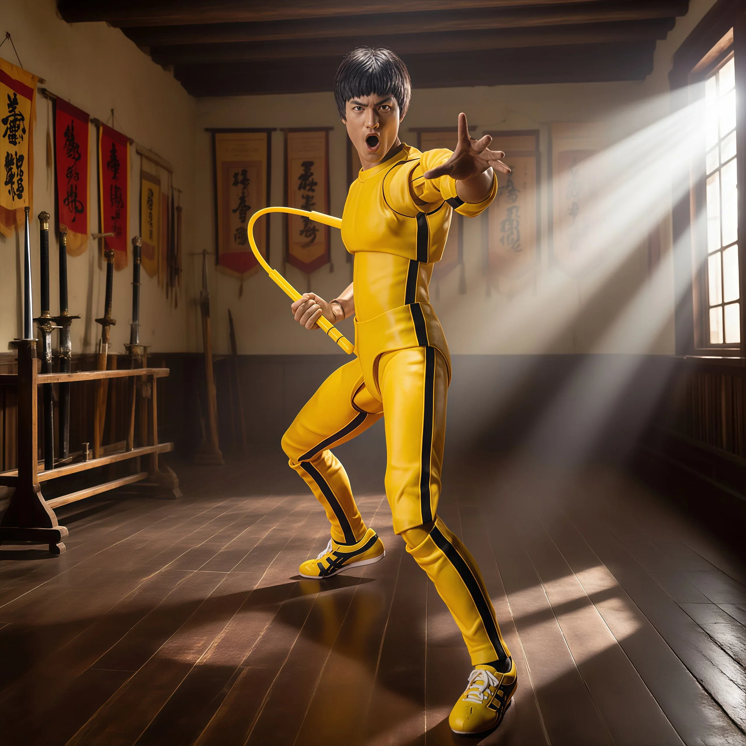 Boneco Articulado de Ação Bruce Lee Kung Fu em Macacão Amarelo de 14cm - Estátua Colecionável para Decoração de Mesa - Presente para Fãs