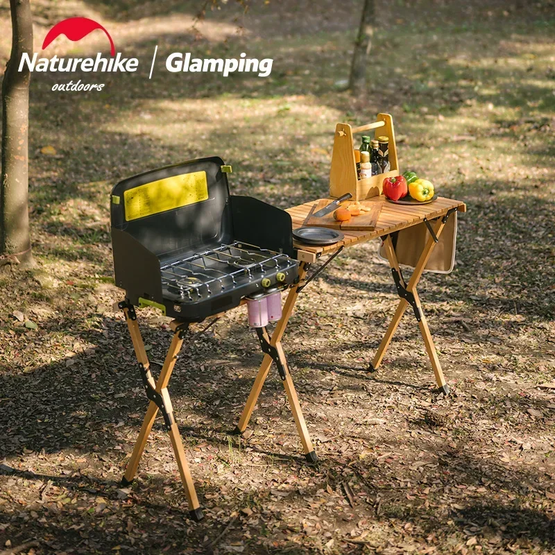 Naturehike-Outdoor Kitchen Egg Roll Table, Portable Folding Table, Camping Barbecue, Solid Wood Table, Star Roll