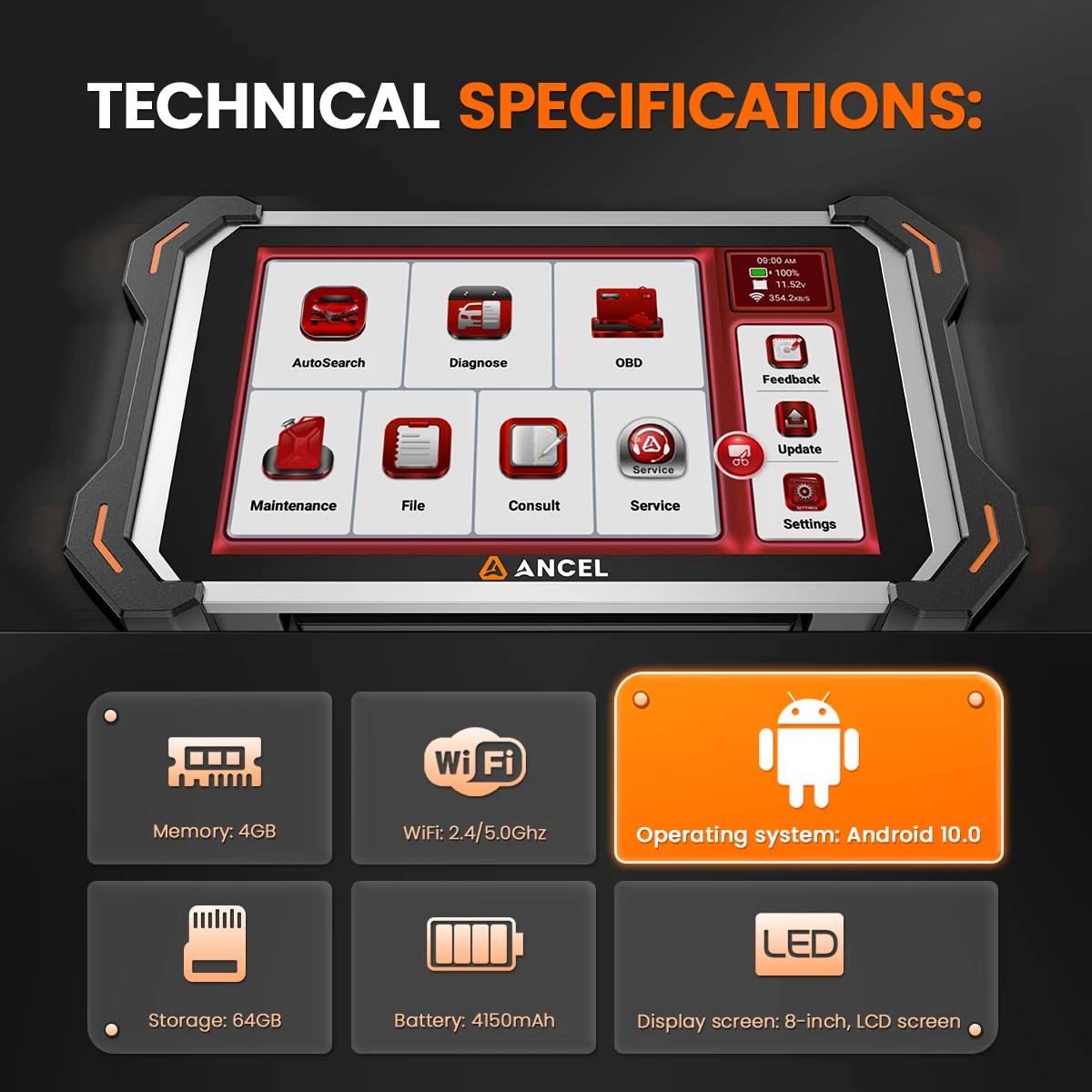 

ANCEL DS600 BT OBD2 Scanner Bi-directional ECU Coding CANFD DOIP 34 Resets Life Free Key Programing Obd2 Car Diagnostic Tools