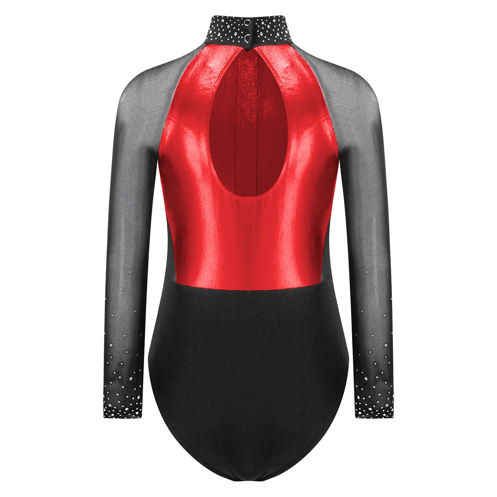 Kids Girls Shiny Rhinestones Rhythmic Gymnastics Figure Skating Costume Ballet Jersey Long Sleeve Unitards Biketards Jumpsuit