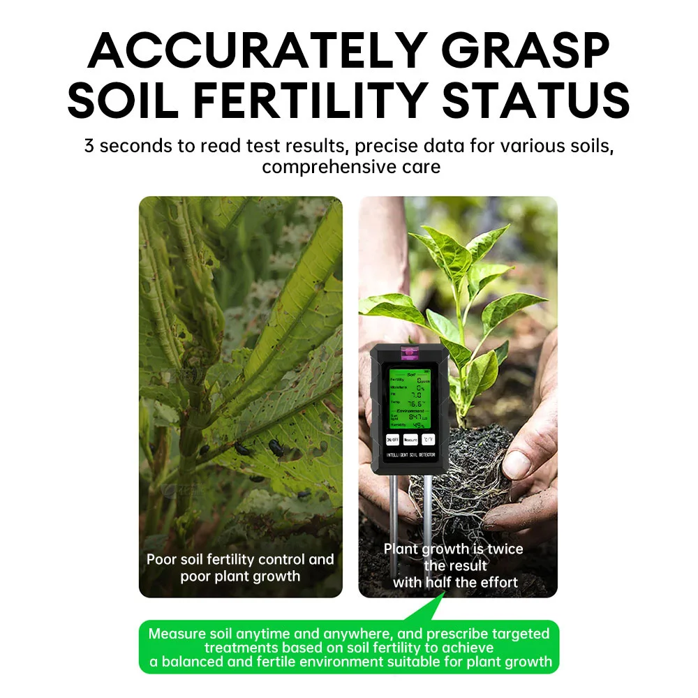 6 في 1 اختبار التربة للبستنة PH درجة الحرارة الرطوبة المغذيات الرطوبة الخصوبة متر ضوء الشمس كاشف رطوبة الهواء #5