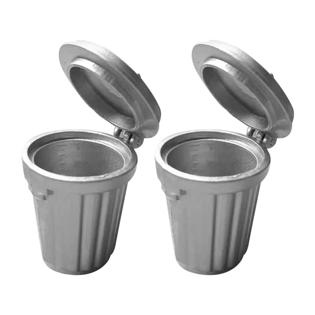 2 Pcs Mini Trash Can Miniature Bin House Adornment Ornaments Garbage Decorations Layout Model Alloy