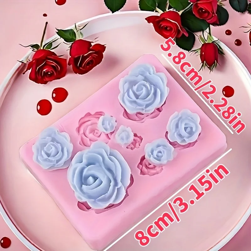 Silikonform „Graue Rose“, Form „Rosa Rose“ (mit 7 gleichförmigen Formen, in großen und kleinen Größen), geeignet für Kuchen, Seifen, Schokolade, Weichkuchen. – Detail 6
