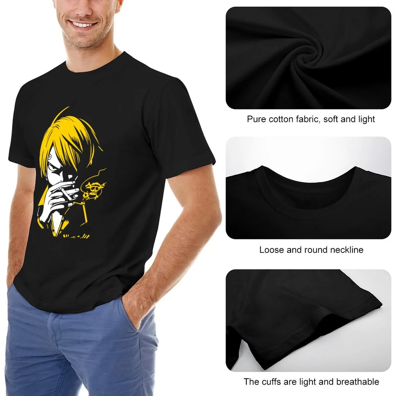 smokey sanji T-Shirt vintage t shirt black t shirt men's long sleeve t shirts