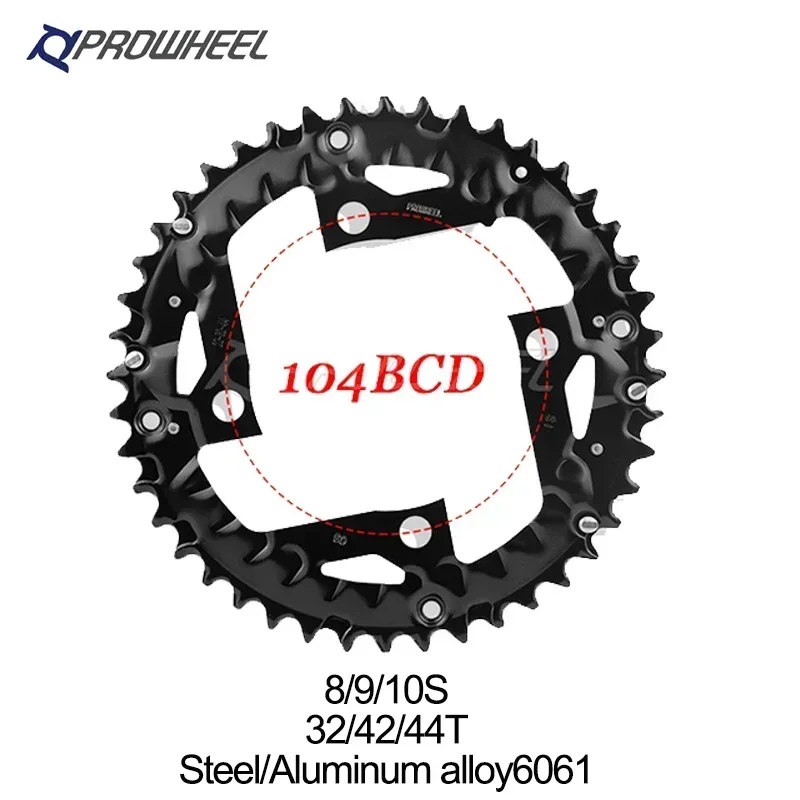 PROWHEEL Bicycle Chainring 64/96/104 BCD MTB Chainring 8/9/10/11 Speed Mountaon Bike Triple Plate 22/24/30/32/40/42/44T