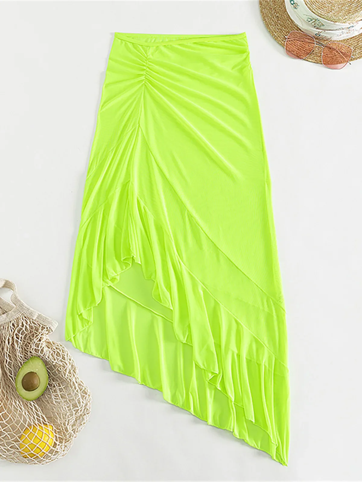 

S - XL Ruffled Asymmetric See Through Skirt Tunic Beach Cover Up Cover-ups Beach Dress Beach Wear Beachwear Female Women K4725