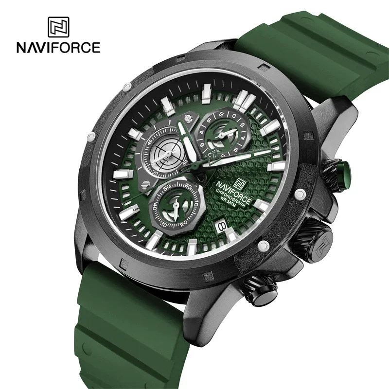 NAVIFORCE Casual Sport Wristwatch for Men Luxury Fashion Waterproof Clock Silicone Strap Chronograph Quazt Watches Reloj Hombre