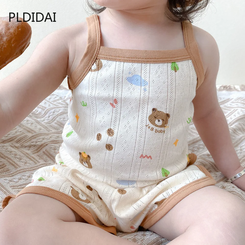 

Cotton children's pajamas Danish style children's loungewear Summer kids clothes Baby suspender pajamas set Baby clothes