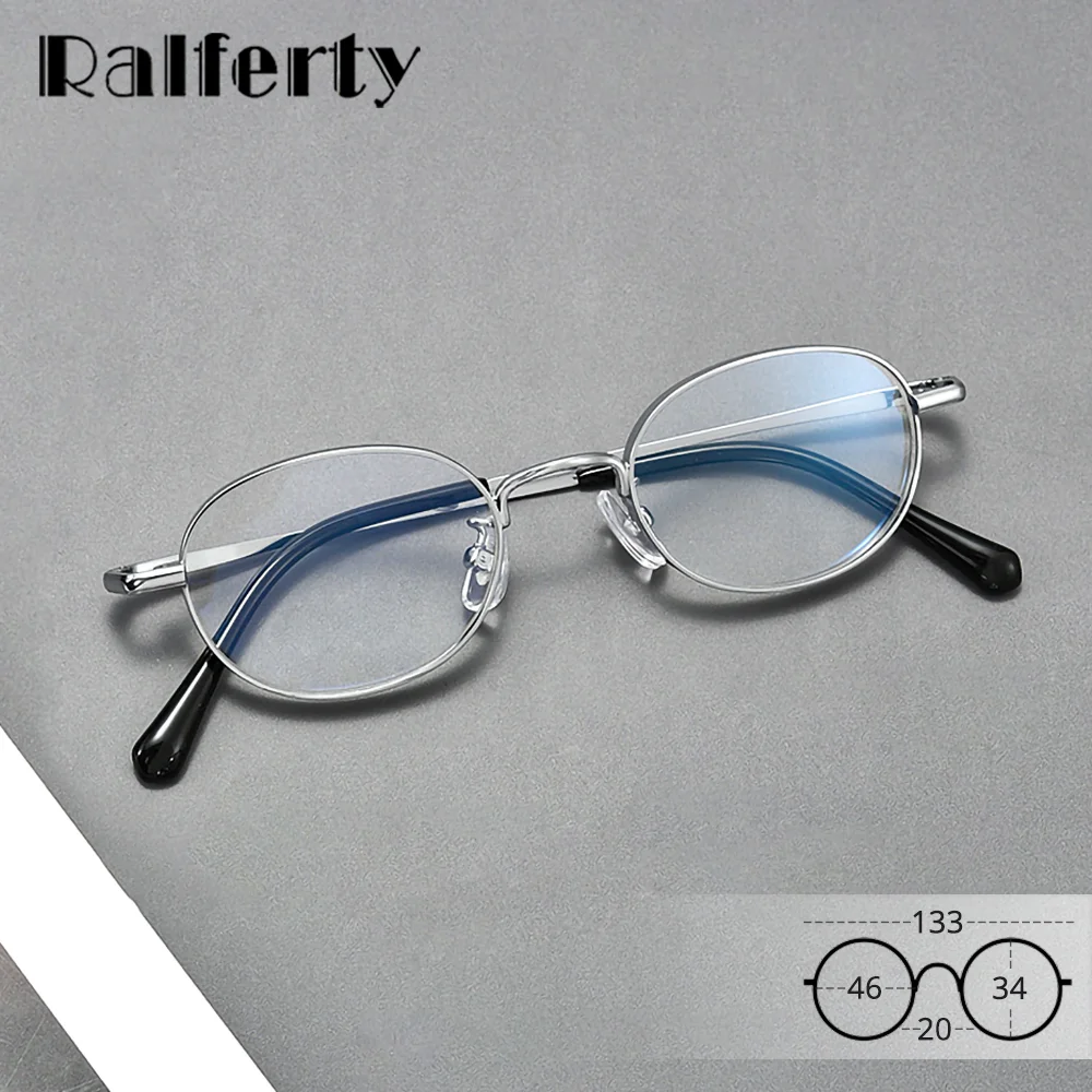 Ralferty 2026 Unisex Ultra-light Pure Titanium Glasses  Frame Women Retro Small Oval Full Rim Wide Edge Fit High Prescription