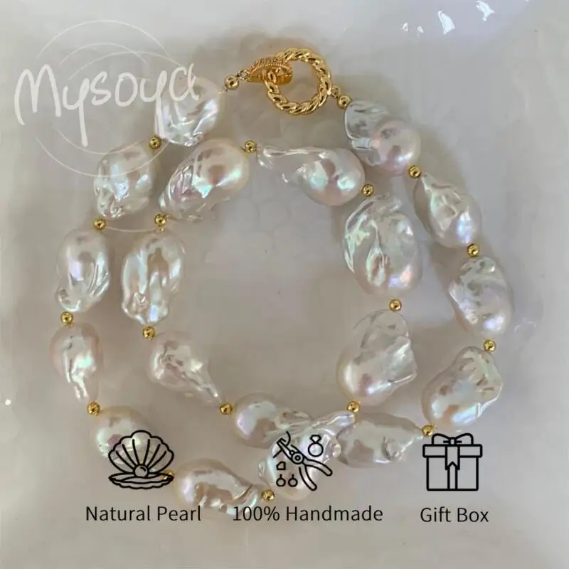 

MYSOYA 14-23mm Large Natural Baroque Freshwater Pearl Chain Multi Size With Gift Box Handmade DIY Jewelry Birthday Wedding Gift