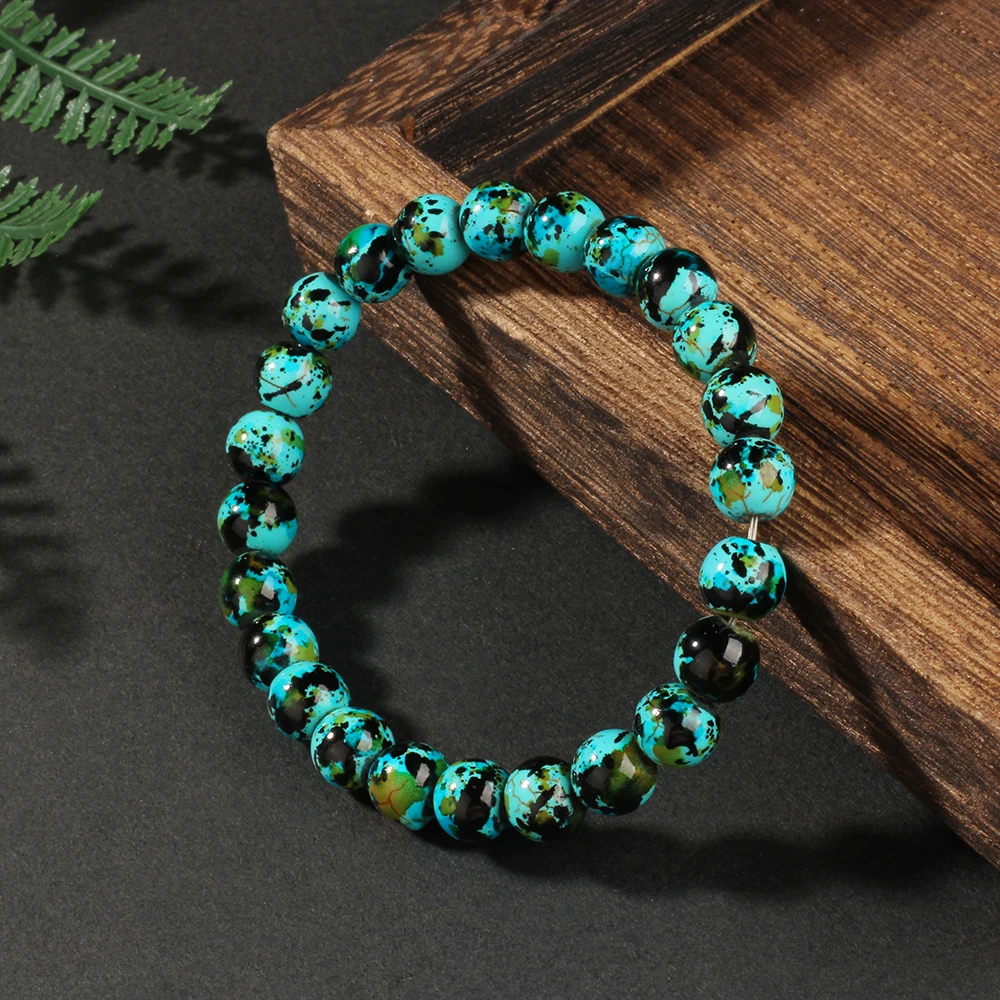 في الهواء الطلق الحجر الطبيعي الأخضر الفيروز أساور مستديرة النساء النساء الرجال أربعة مواسم مخطط الأخضر brazaletes سيدة ل كرة الأخت