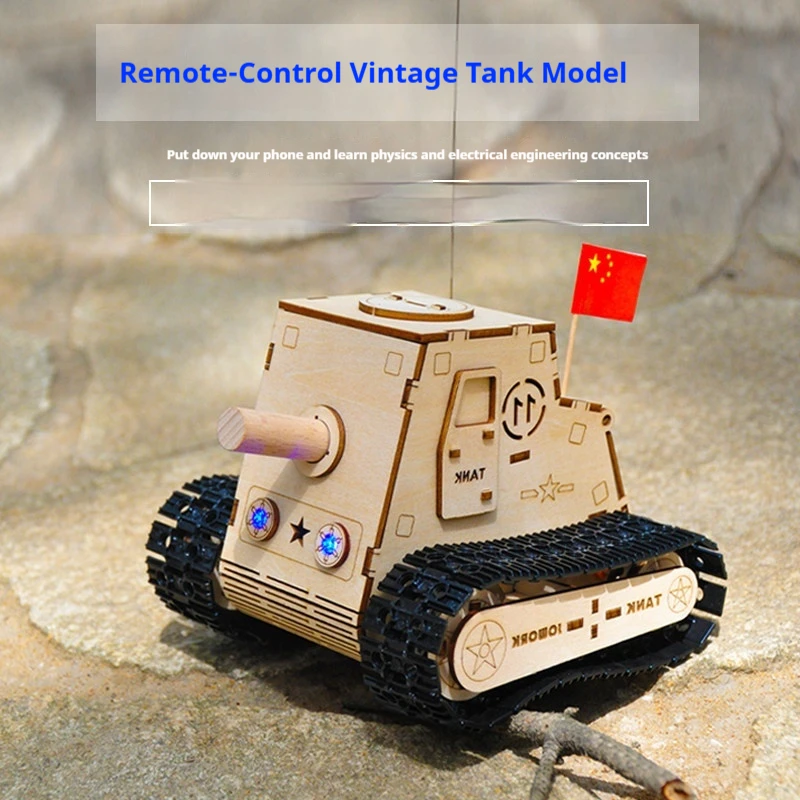 JOWORK Remote Control Tank Model Wooden DIY Assembly Kit With LED Light Educational Science Handmade Craft Gift For Teens Adults