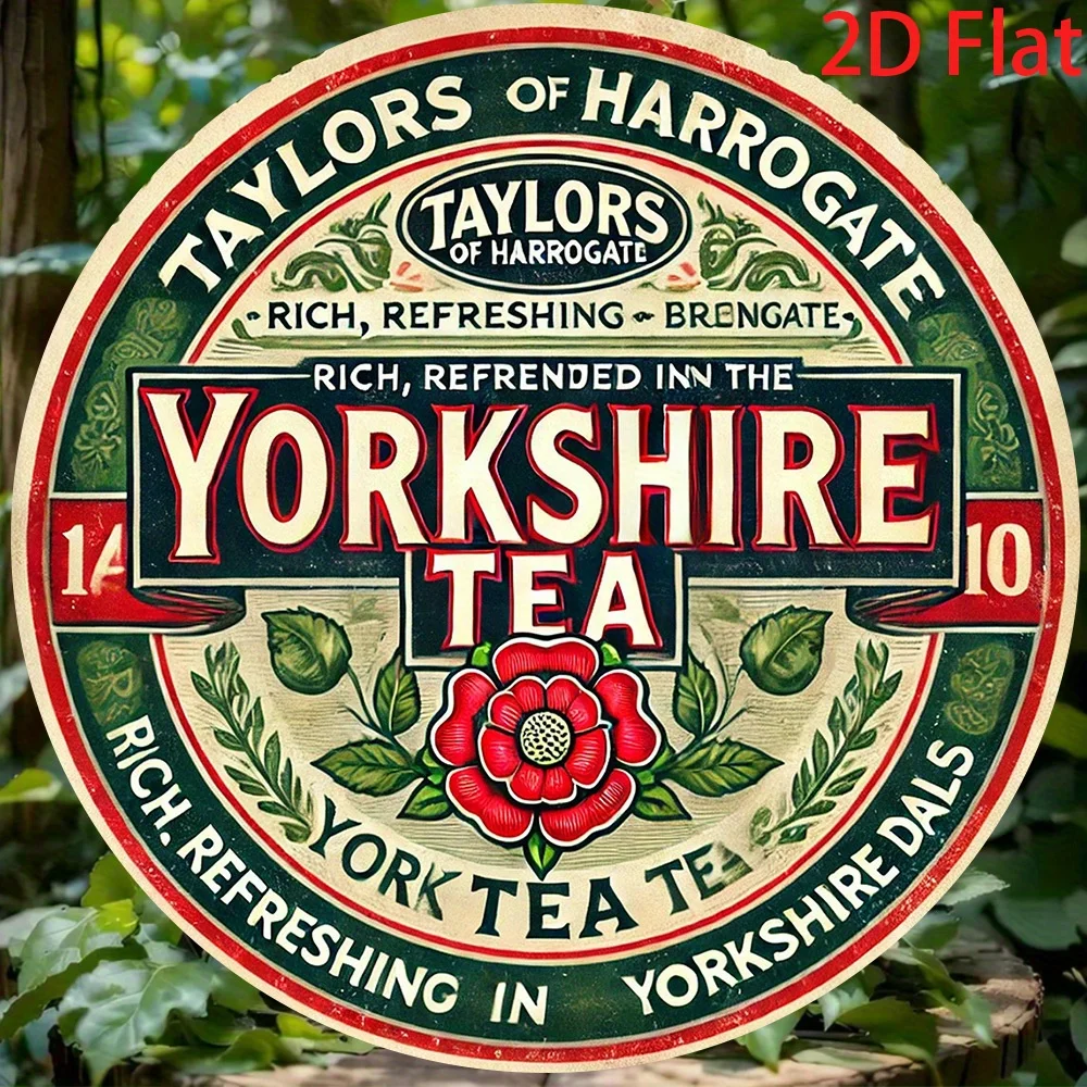 2D Flat, Vintage Yorkshire Tea Metal Sign - Retro British Tea Brand Design with Pre-Drilled Holes, Durable Iron Wall Decor for H