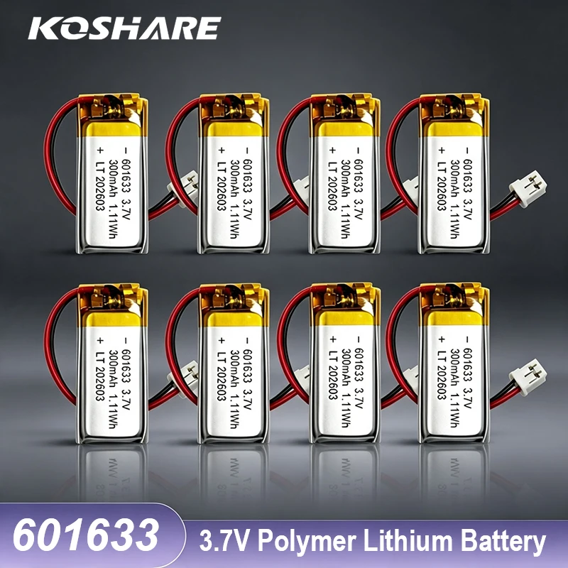 KOSHARE 601633 3.7v Lipo Battery Ph2.0 Plug Rechargeable Batteries For Game Contraller GPS Navigator Audio Device MP3 Humidifier