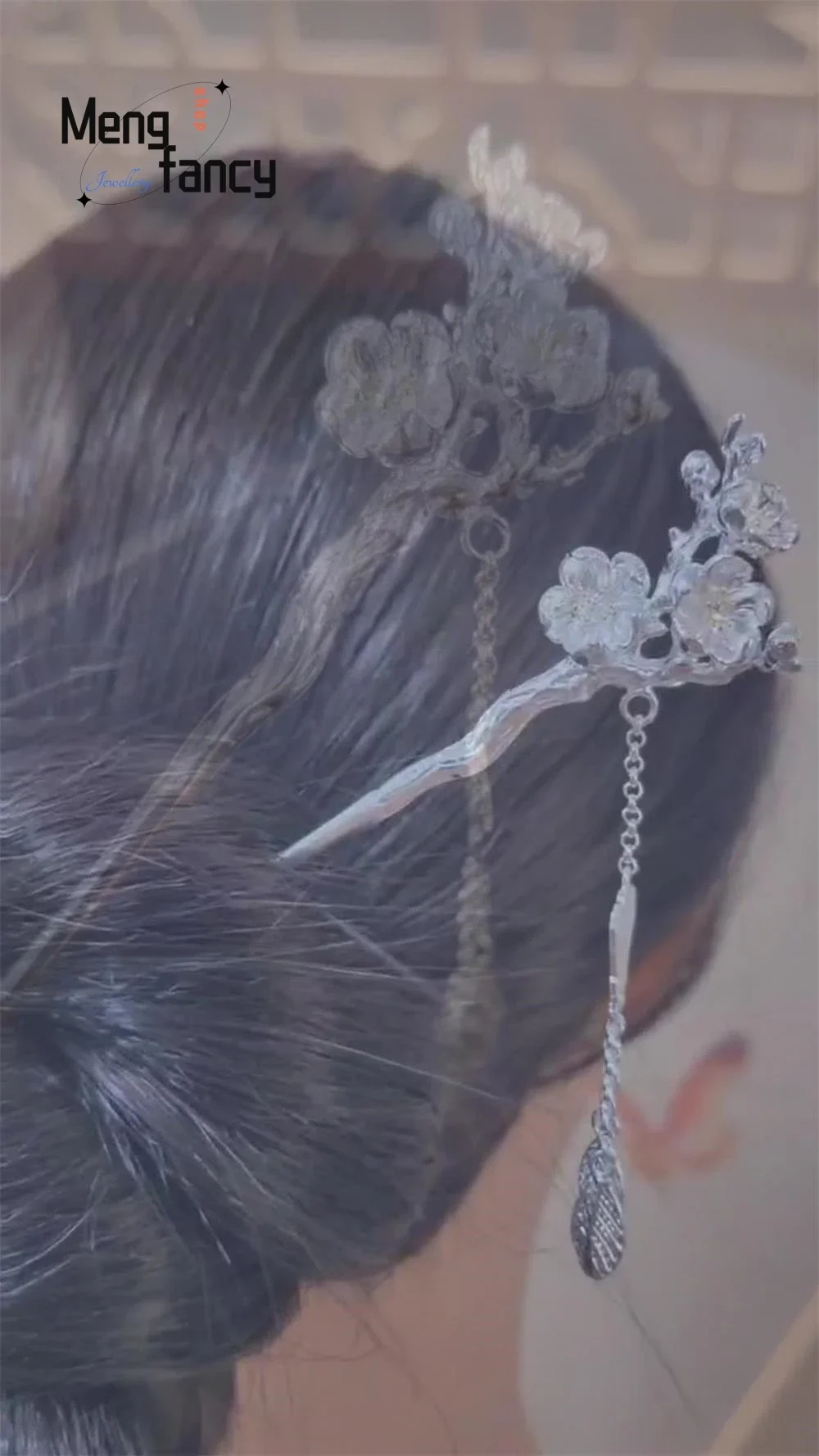 Female Ancient Style Tassel Plum Blossom Hanfu Plate Hair Silver-plated Hairpin Exquisite High-grade Luxury Fashion Fine Jewelry image 5