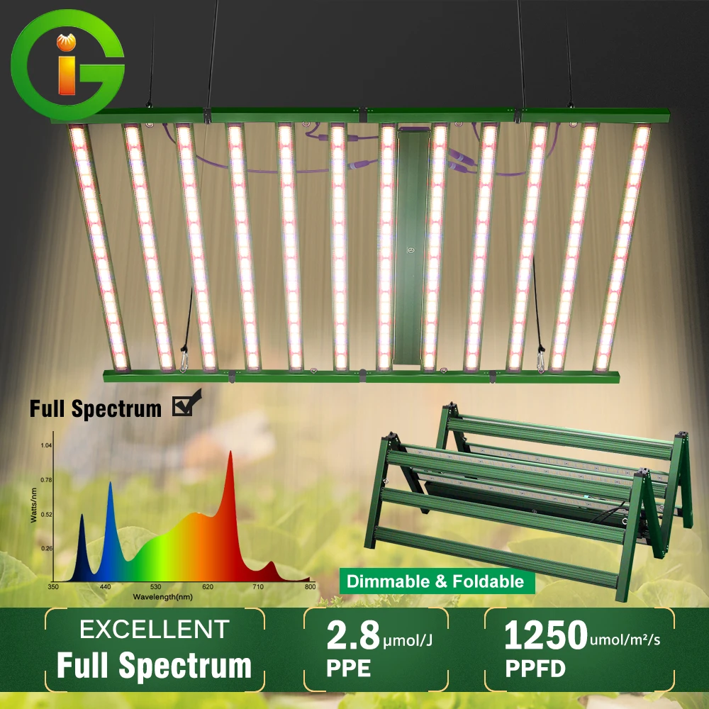 Foldable LED Grow Light 1200W Dimmable Full Spectrum for Flowering Plant and Hydroponics System indoor Grow Tent Greenhouse Lamp