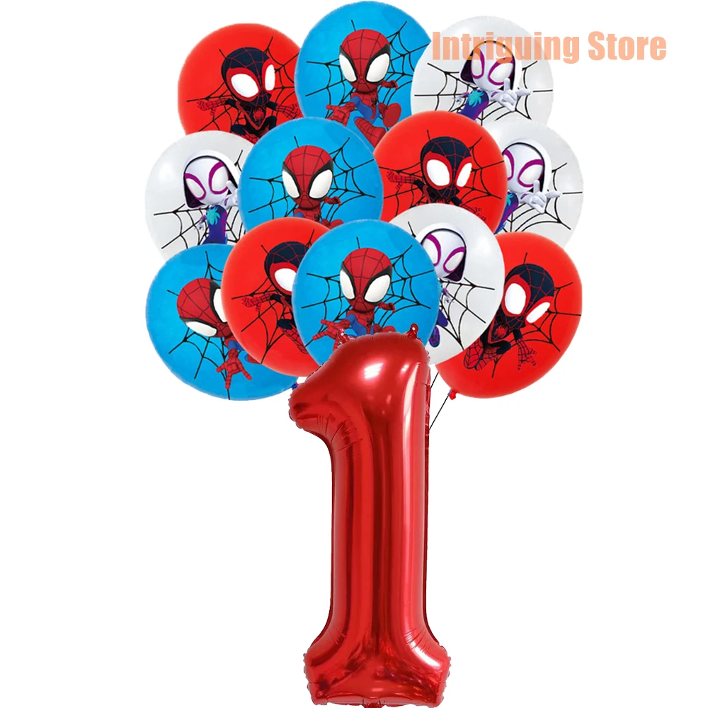 Cartoon Spidey And Amazing Friends The Series Latex Balloon Number 1 2 3Aluminum Globes Party Decor Baby Shower Supplies