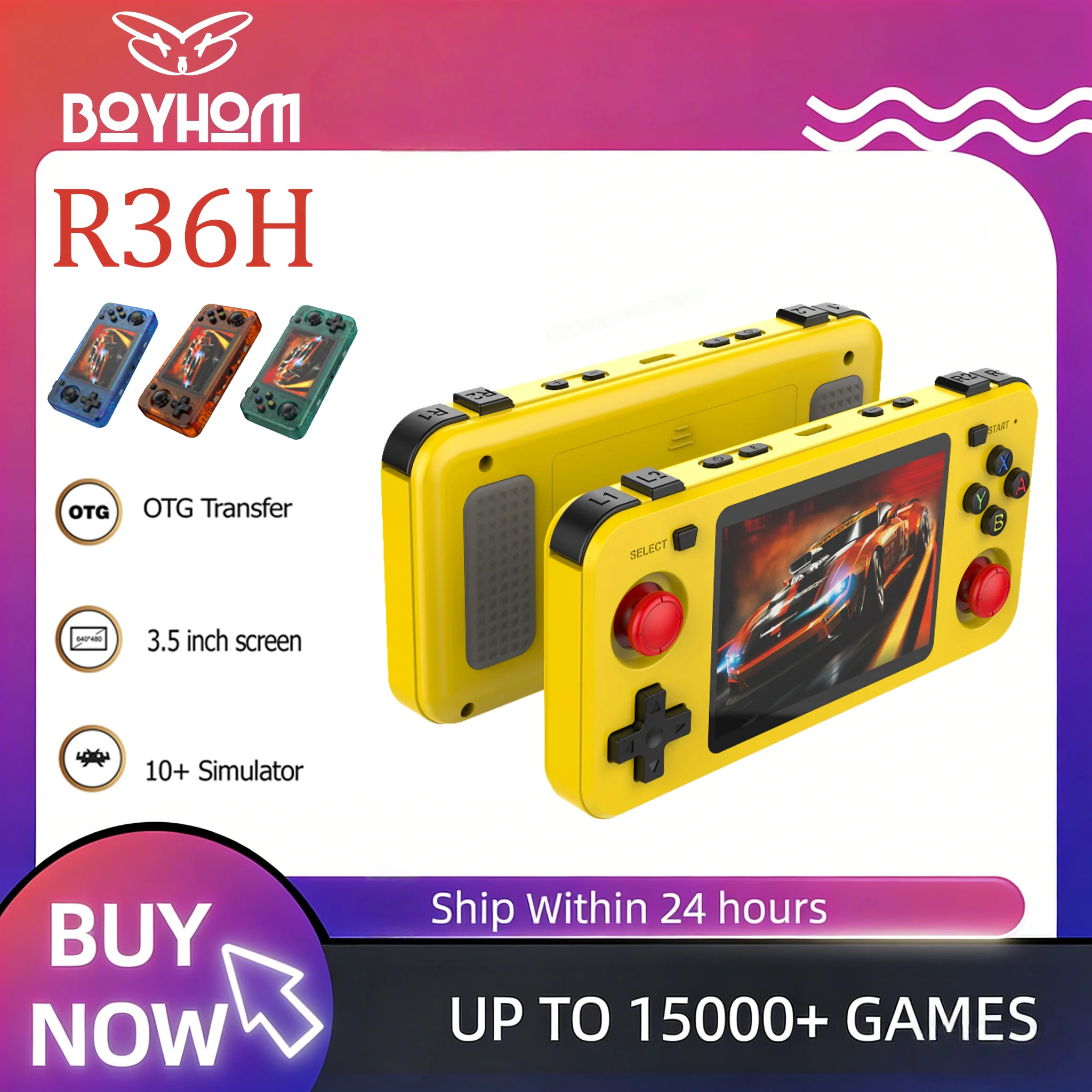 Open-Source ARKOS BOYHOM R36H Retro Handheld Console Classic Game Consoles 3.5 inch HD IPS Screen Portable Video Player 128G/64G