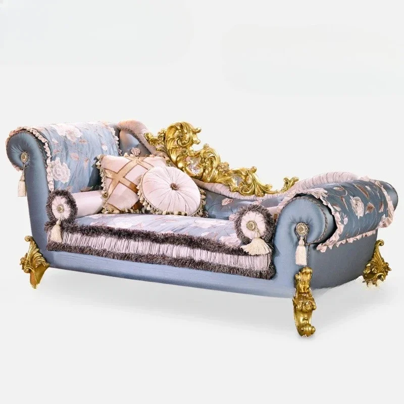 

European chaise longue living room bedroom solid wood carving flower single sofa recliner French furniture